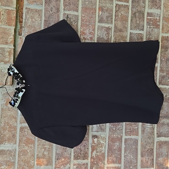 Trina Tucker Black Short Sleeve Top with Sequins Collar Size S - Picture 3 of 4